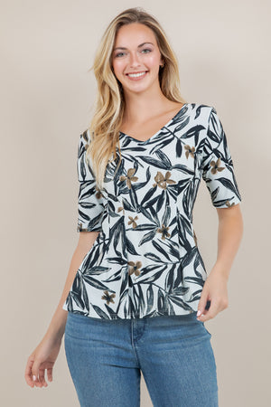ELB/SLV V NECK PEPLUM TOP T12663-2501039
