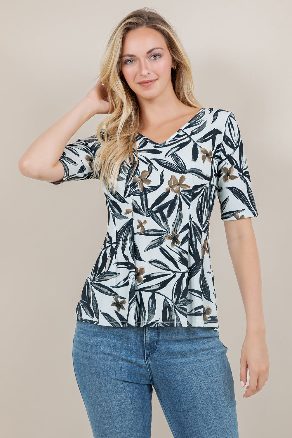 ELB/SLV V NECK PEPLUM TOP T12663-2501039