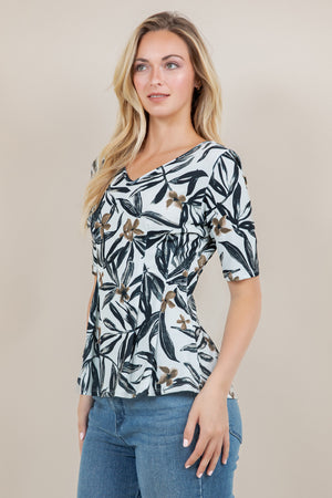 ELB/SLV V NECK PEPLUM TOP T12663-2501039