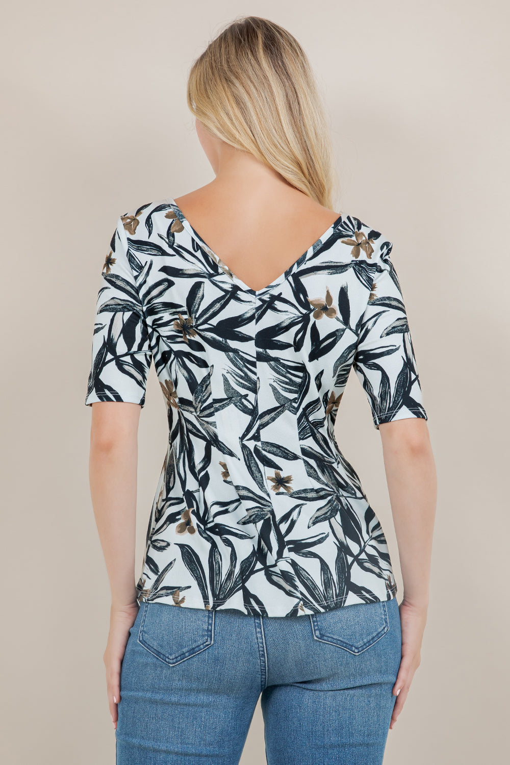 ELB/SLV V NECK PEPLUM TOP T12663-2501039