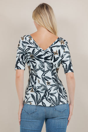 ELB/SLV V NECK PEPLUM TOP T12663-2501039