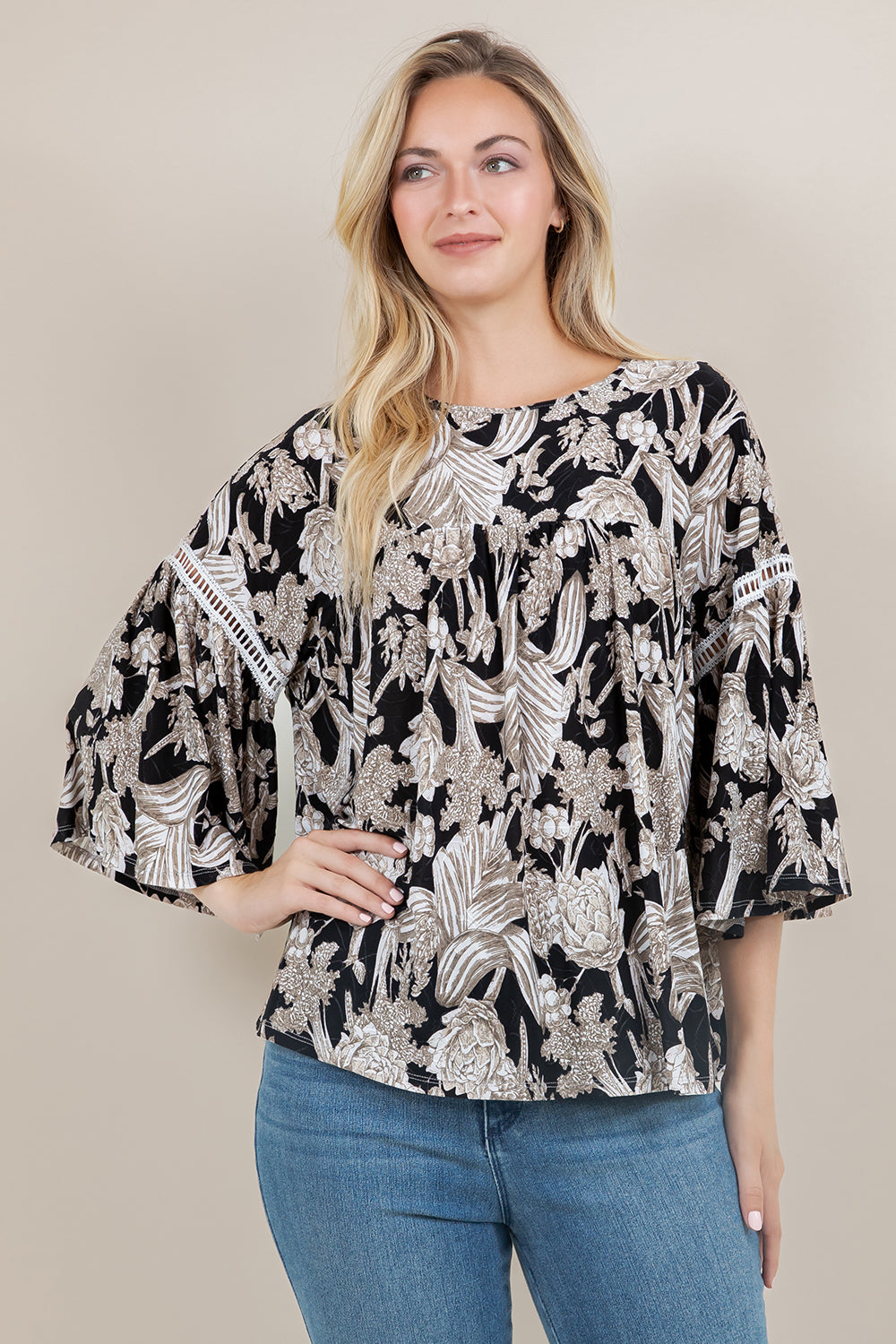 3/4 SLV PEASANT TOP T12683-A0119