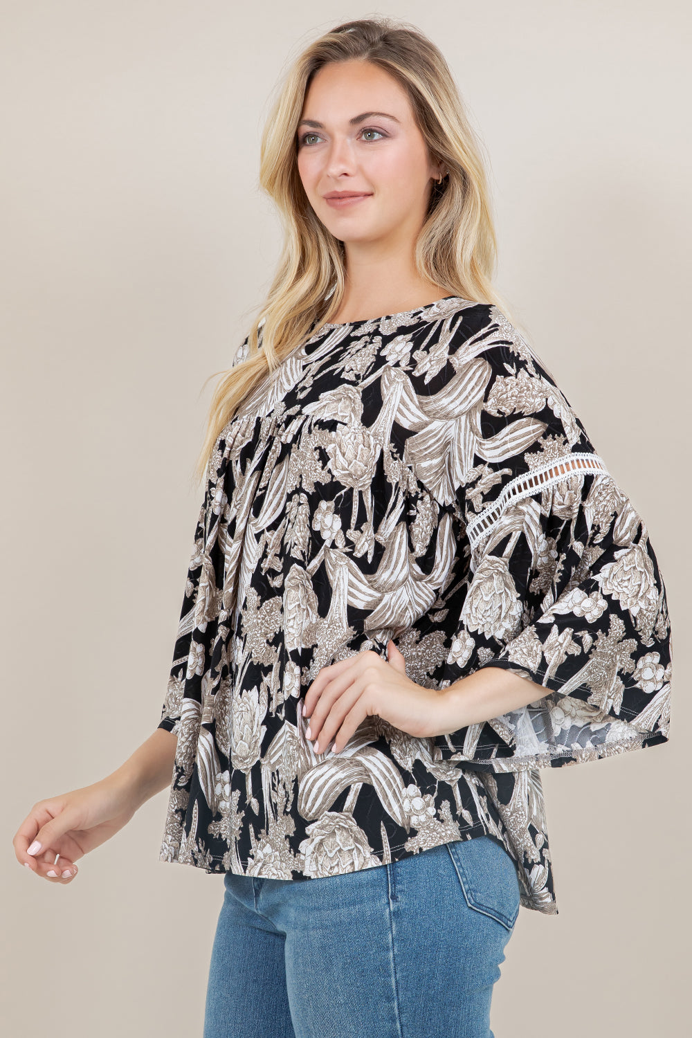 3/4 SLV PEASANT TOP T12683-A0119