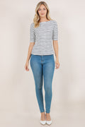ELB/SLV BOATNECK FITTED TOP T12710-0218