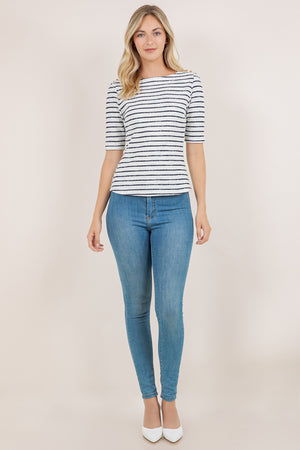 ELB/SLV BOATNECK FITTED TOP T12710-0218
