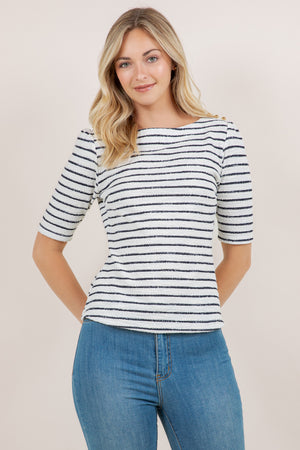 ELB/SLV BOATNECK FITTED TOP T12710-0218