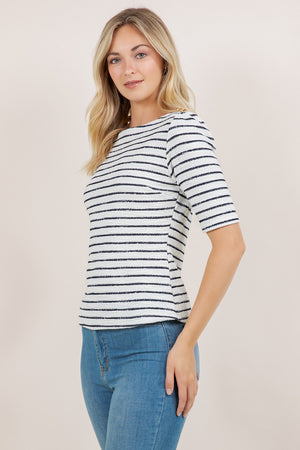 ELB/SLV BOATNECK FITTED TOP T12710-0218