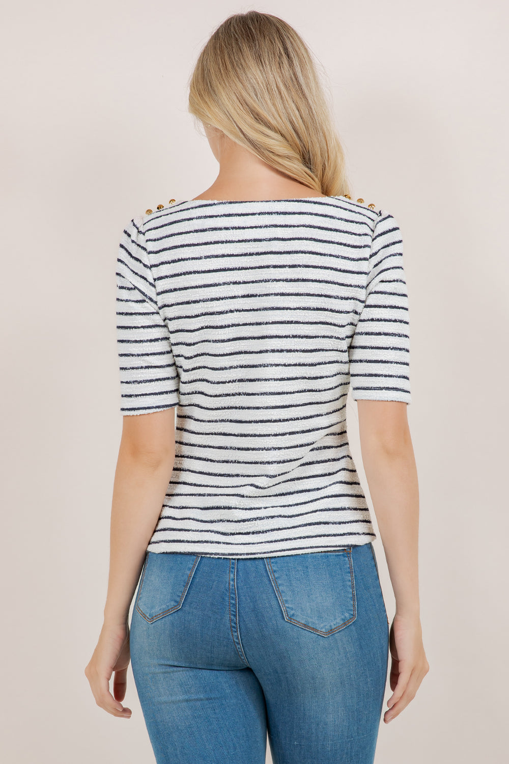 ELB/SLV BOATNECK FITTED TOP T12710-0218