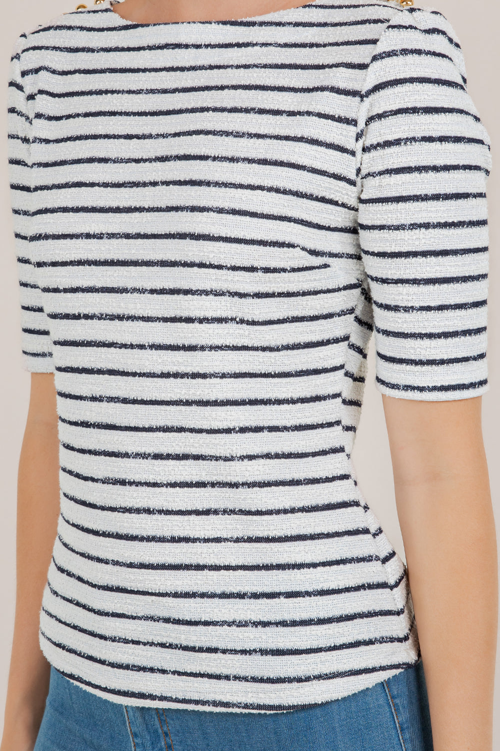 ELB/SLV BOATNECK FITTED TOP T12710-0218