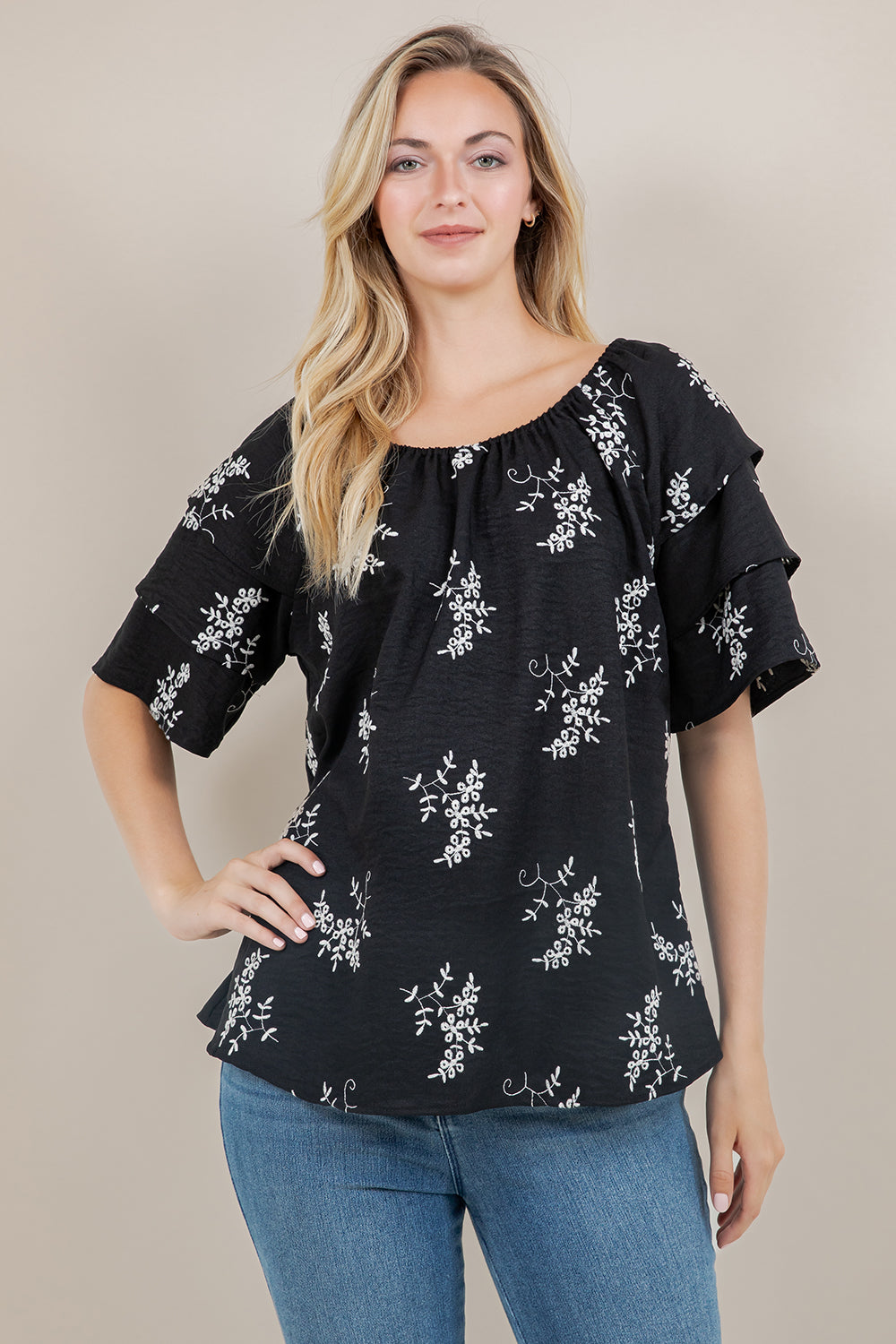 ELB/SLV TIERED PEASANT TOP / T12733-0956