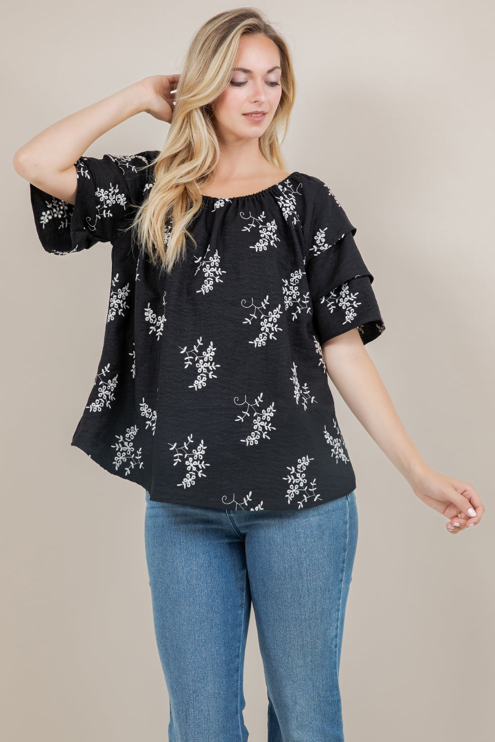 ELB/SLV TIERED PEASANT TOP / T12733-0956