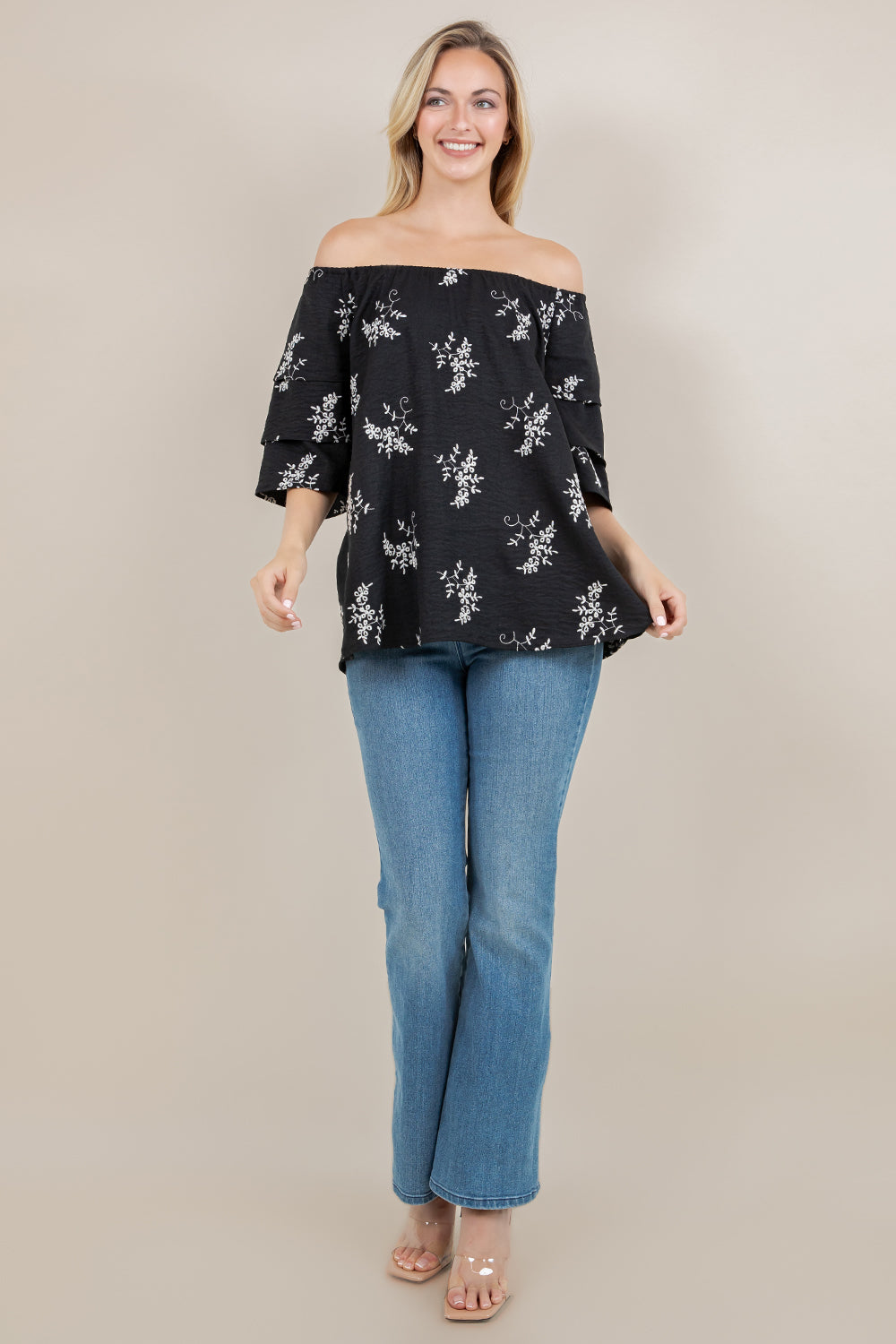 ELB/SLV TIERED PEASANT TOP / T12733-0956