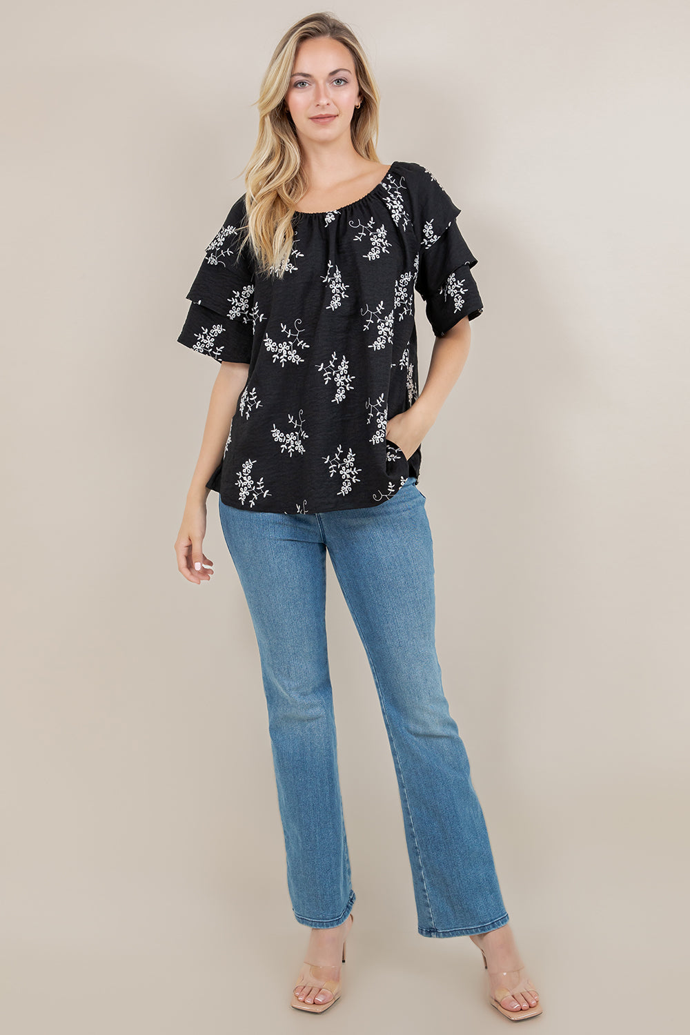 ELB/SLV TIERED PEASANT TOP / T12733-0956