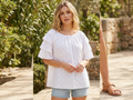 ELB/SLV TIERED PEASANT TOP / T12733-EMB WHITE