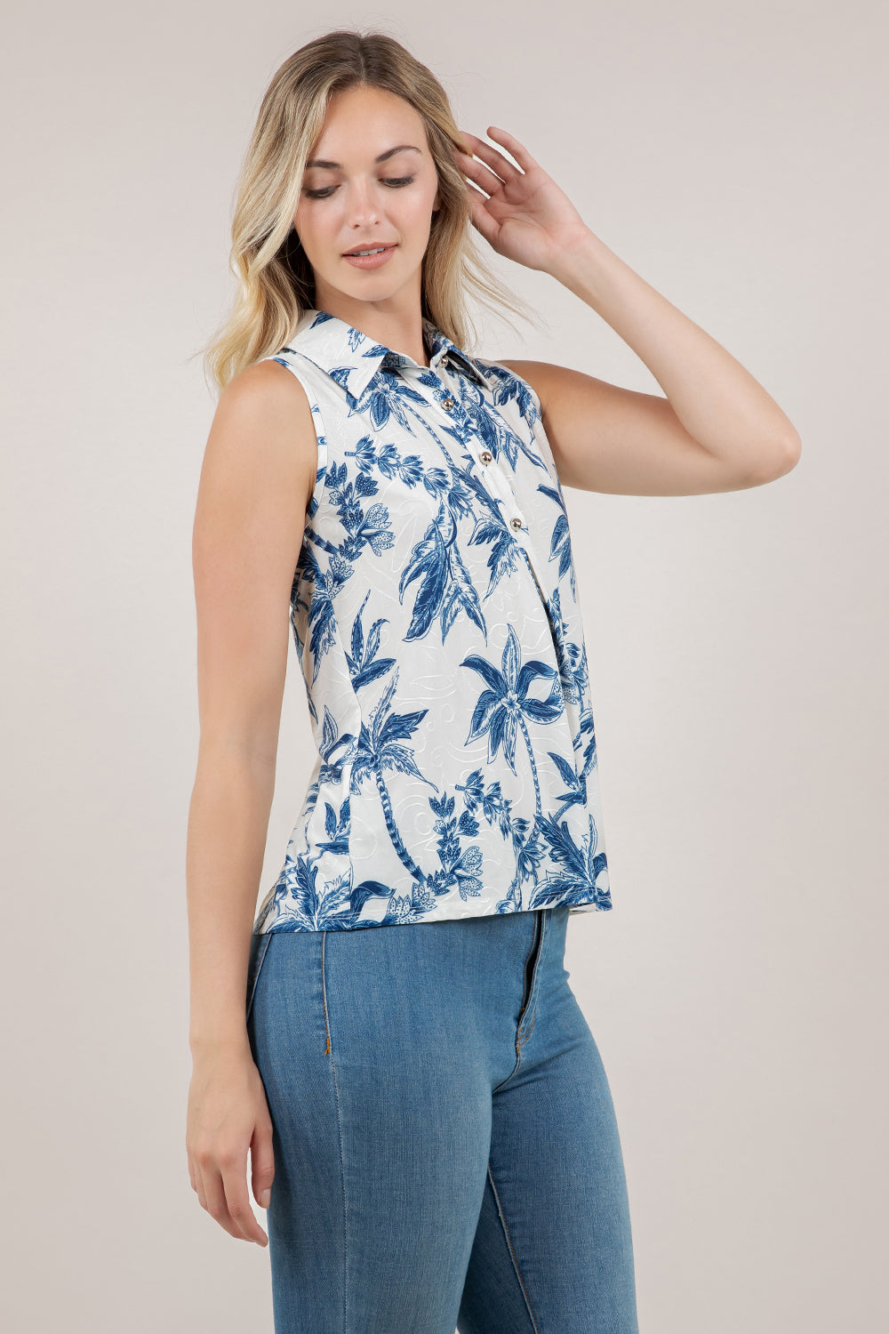 S/LESS COLLARED PLEATED TOP T12735-8369A