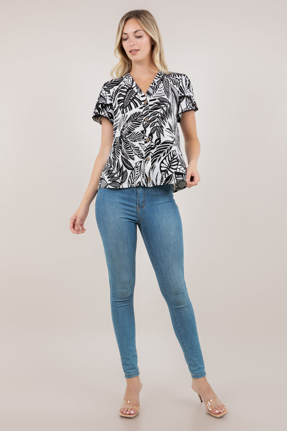 S/SLV TULIP BUTTONED TOP T12746-A6080