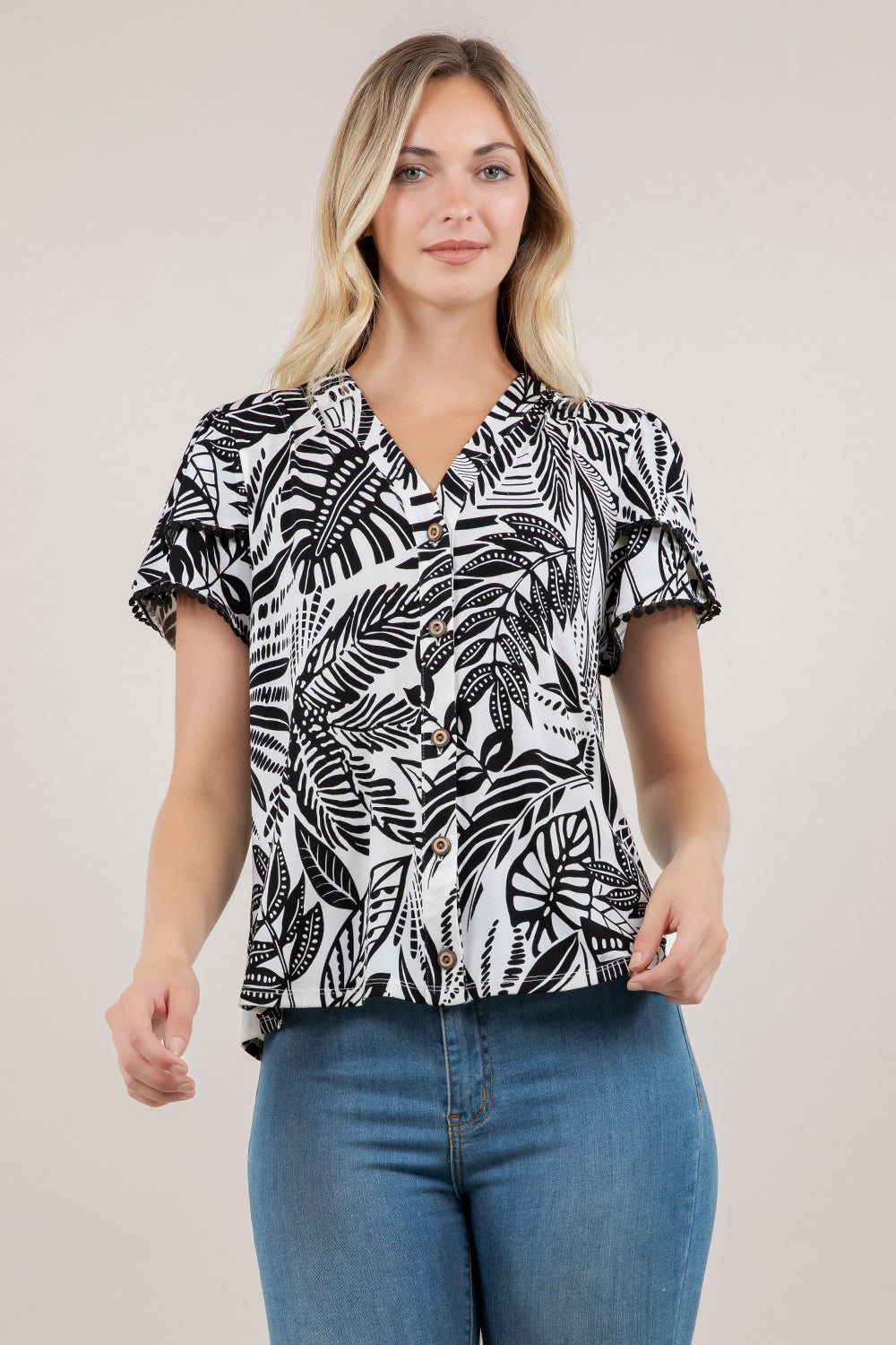 S/SLV TULIP BUTTONED TOP T12746-A6080