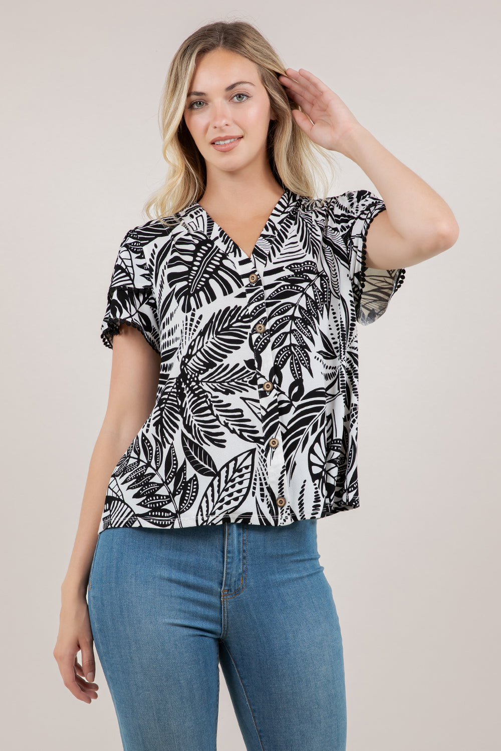 S/SLV TULIP BUTTONED TOP T12746-A6080