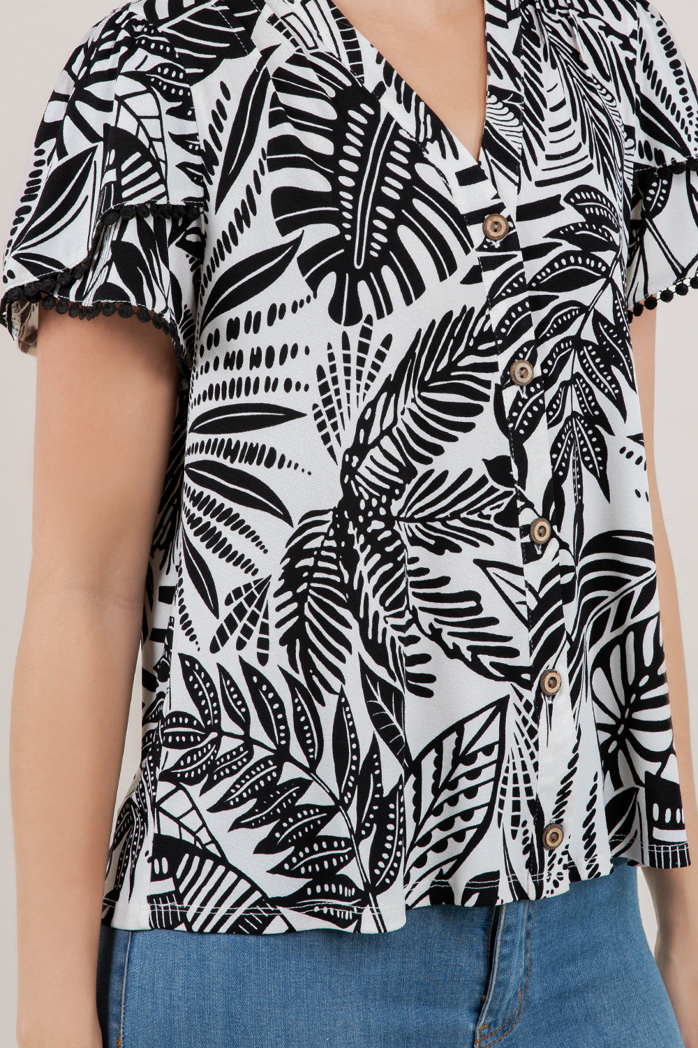 S/SLV TULIP BUTTONED TOP T12746-A6080