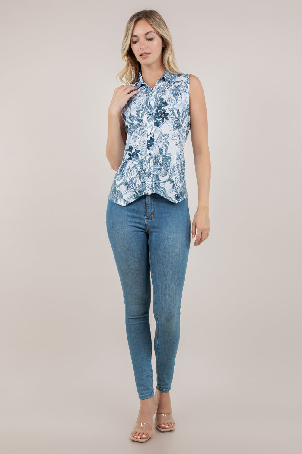 S/LESS BUTTON UP COLLARED TOP T12754-8317