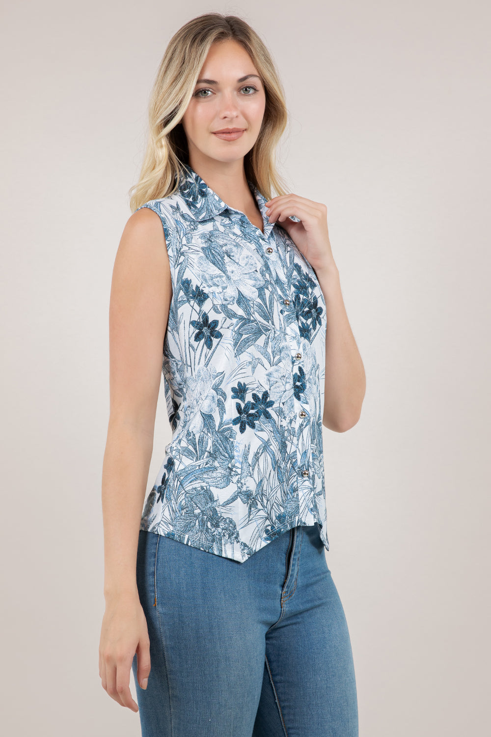 S/LESS BUTTON UP COLLARED TOP T12754-8317