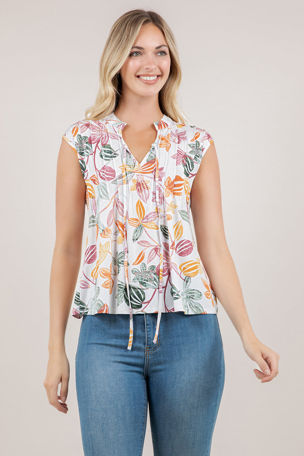 S/LESS PINTUCK TIE FRONT TOP T12761-82731