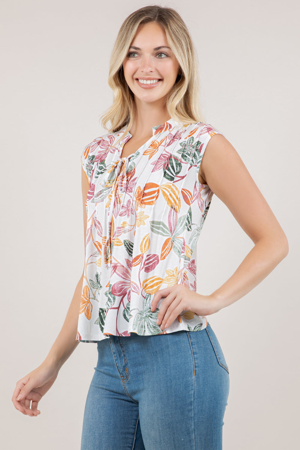 S/LESS PINTUCK TIE FRONT TOP T12761-82731