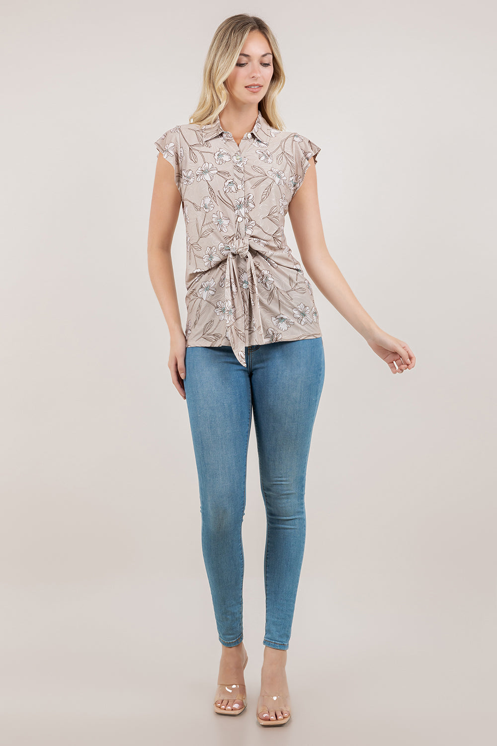 S/SLV FLUTTER TIE FRONT BLOUSE T12765-8560