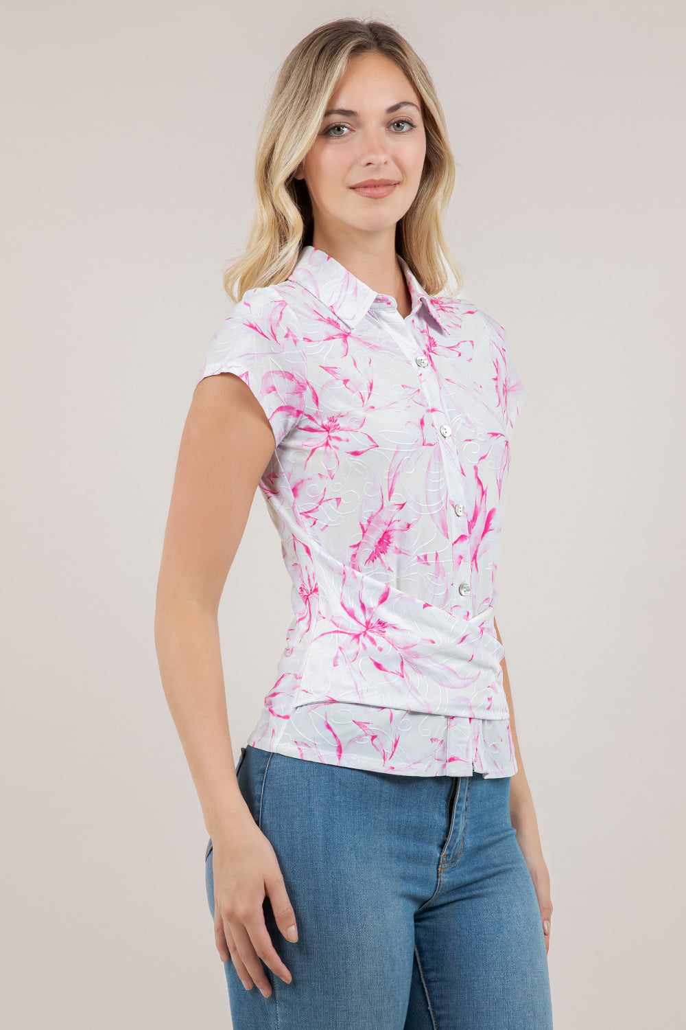 S/SLV WRAP BUTTON UP BLOUSE T12777-8502