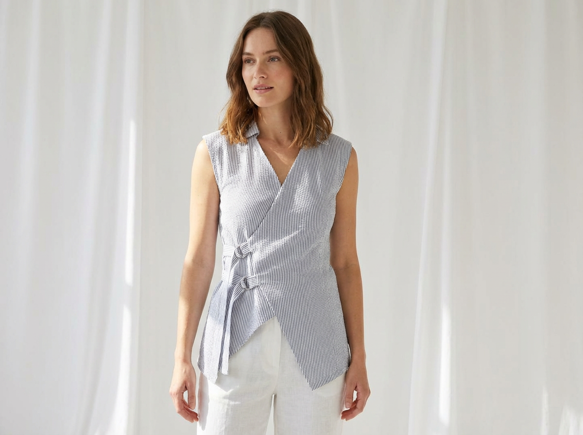 S/LESS BELTED WRAP TOP T12782-0993 STRIPE