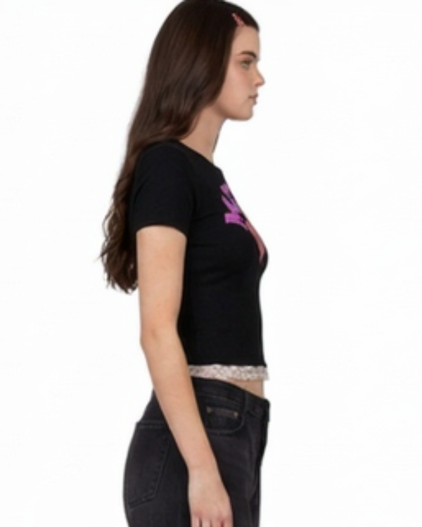 Short Sleeve Lace Trim Ruched Top