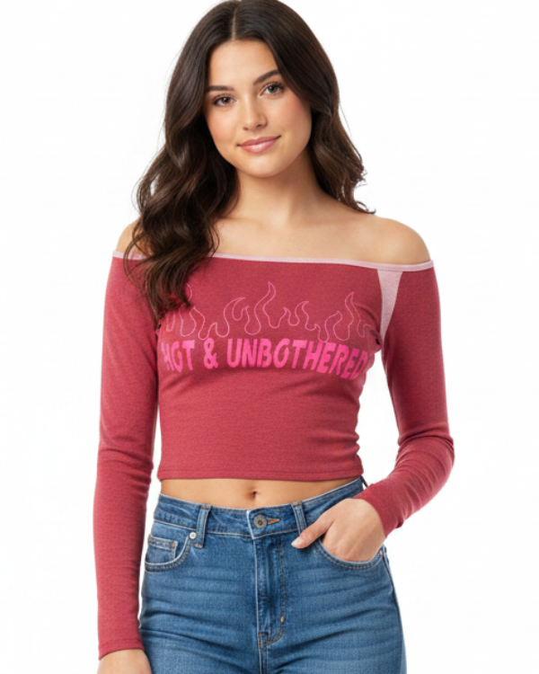 Long Sleeve Off the Shoulder Contrast Tee