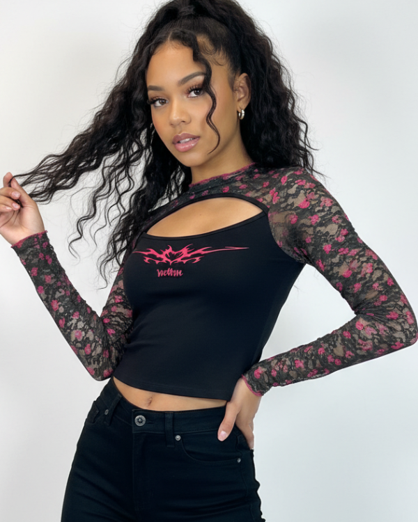 Long Sleeve Lace Bowlero Top