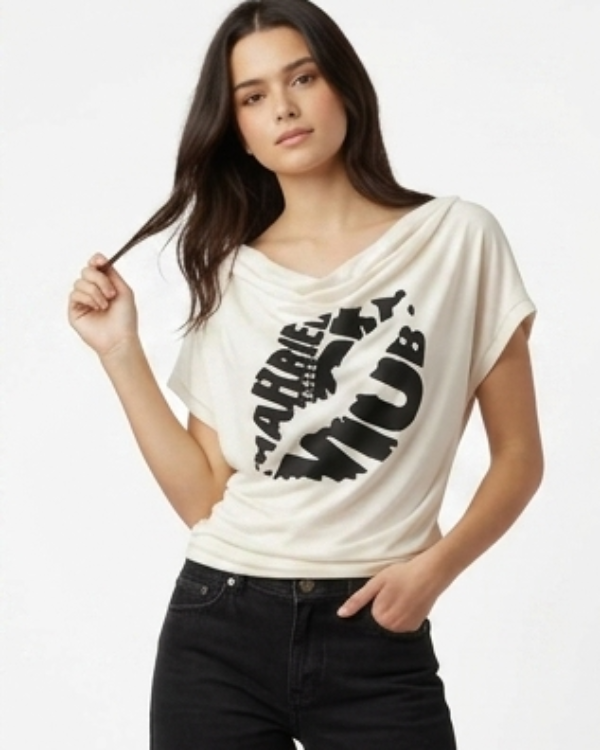 Short Sleeve Draped Off Shoulder Top