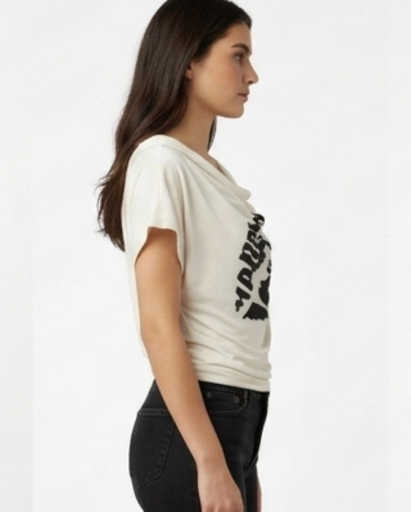 Short Sleeve Draped Off Shoulder Top