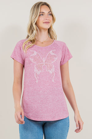 SHORT SLEEVE RAGLAN TOP- T7589-J98224
