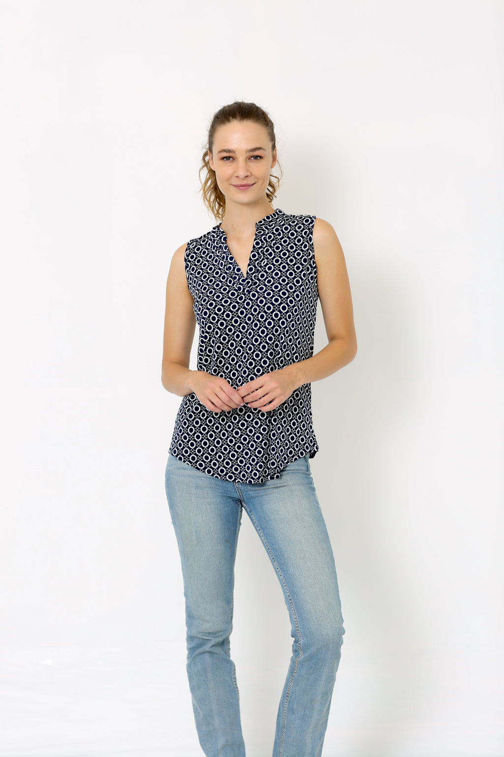 SLEEVELESS HALF PLACKET TOP - T8004-RM-1518226