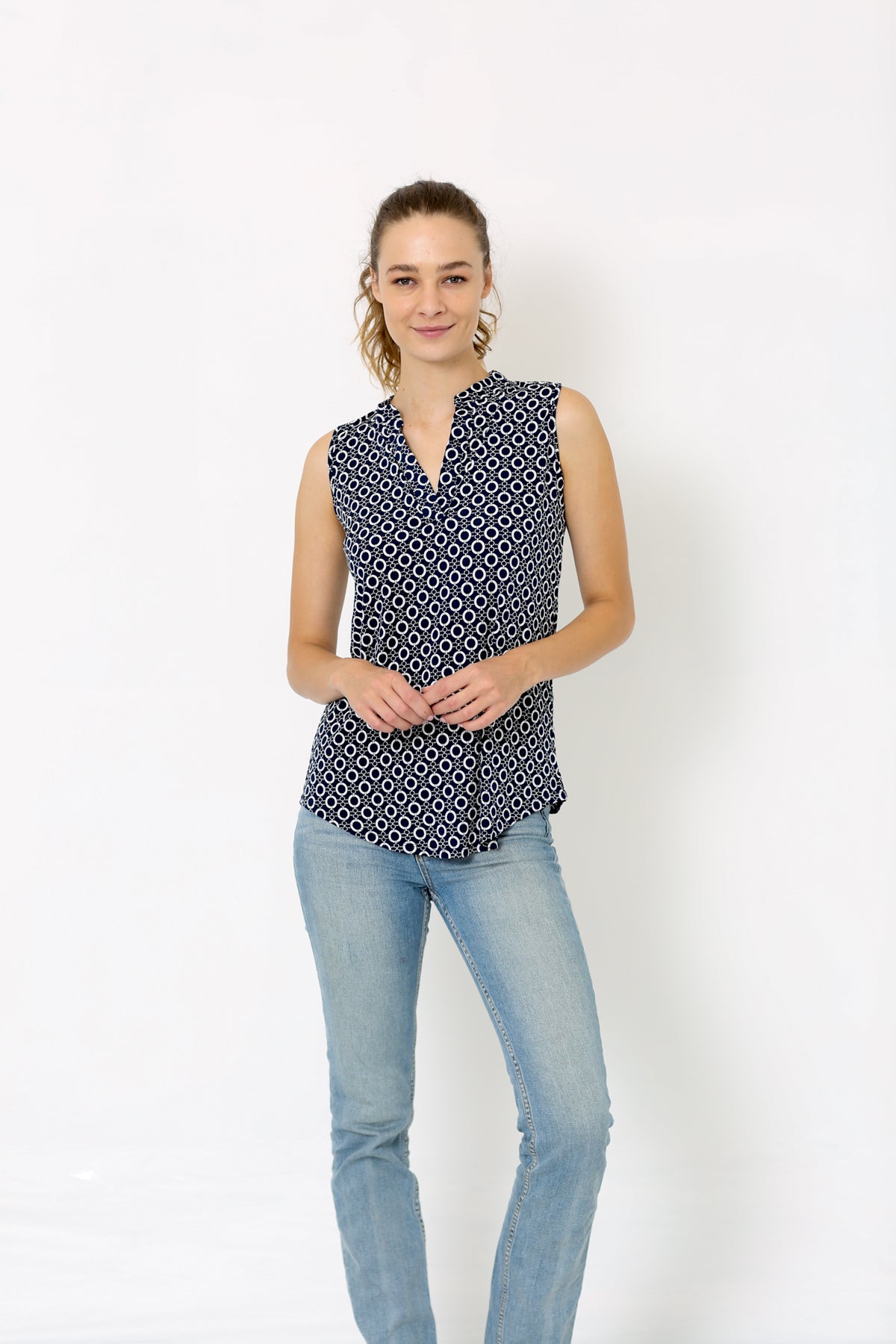 SLEEVELESS HALF PLACKET TOP - T8004-RM-1518226