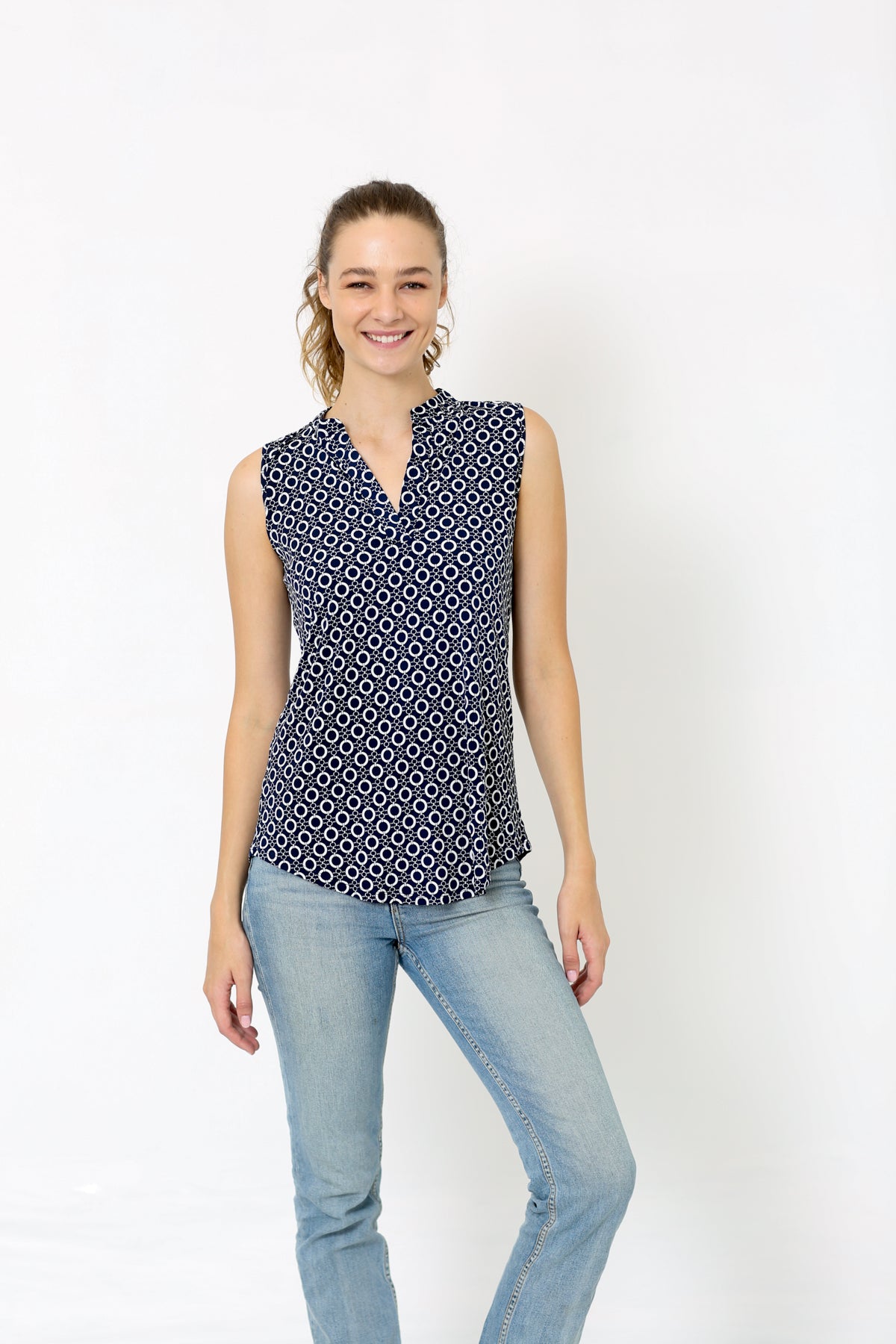 SLEEVELESS HALF PLACKET TOP - T8004-RM-1518226