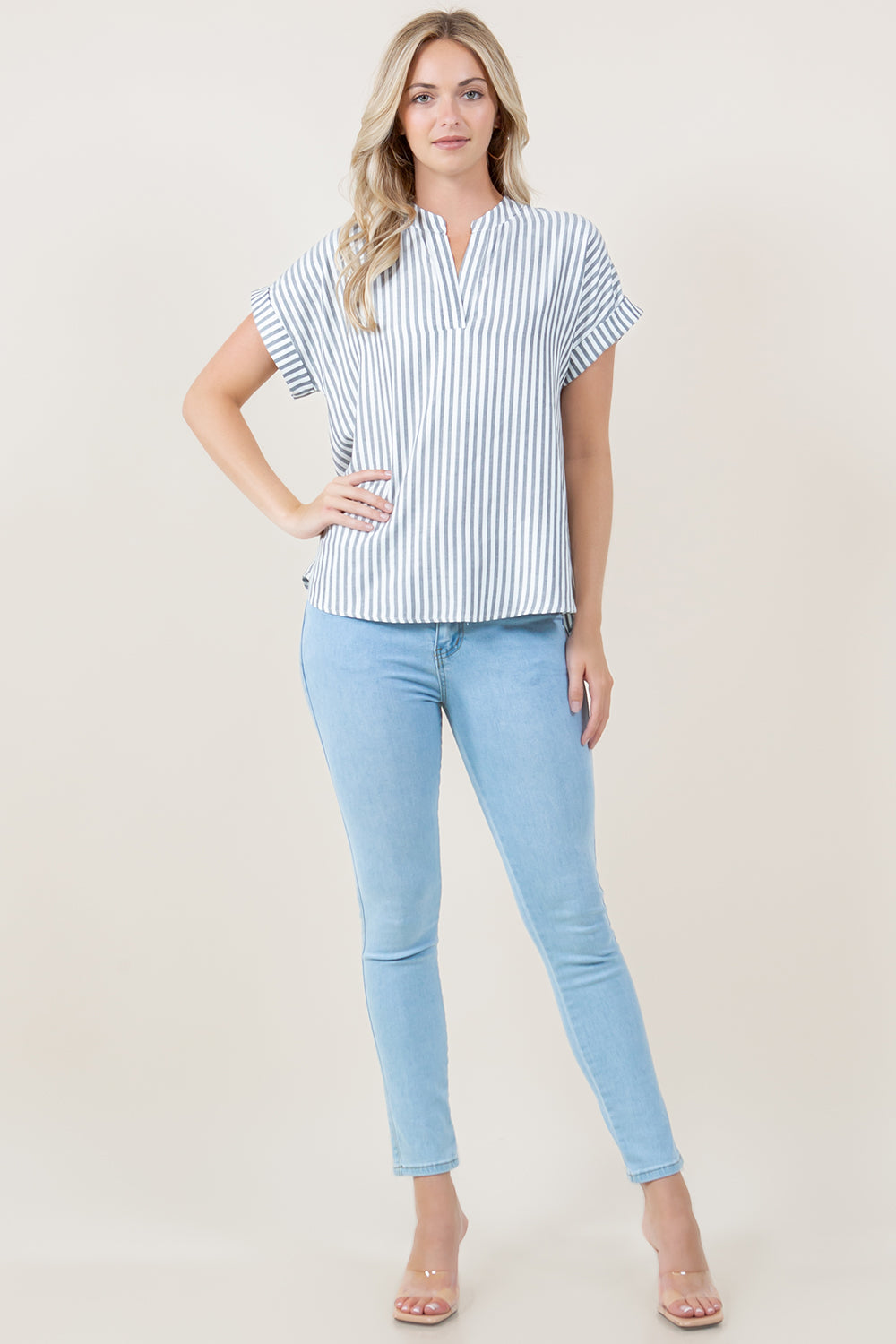 S/SLV BUTTON BACK DOLMAN POPOVER TOP - T8004-SS-1226