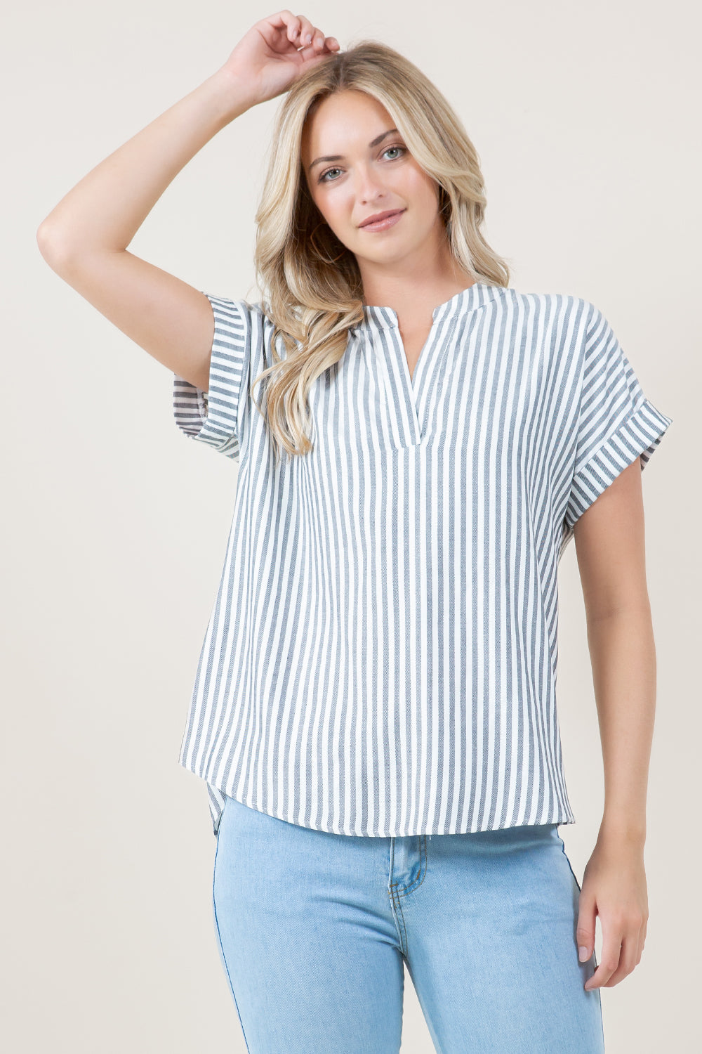 S/SLV BUTTON BACK DOLMAN POPOVER TOP - T8004-SS-1226