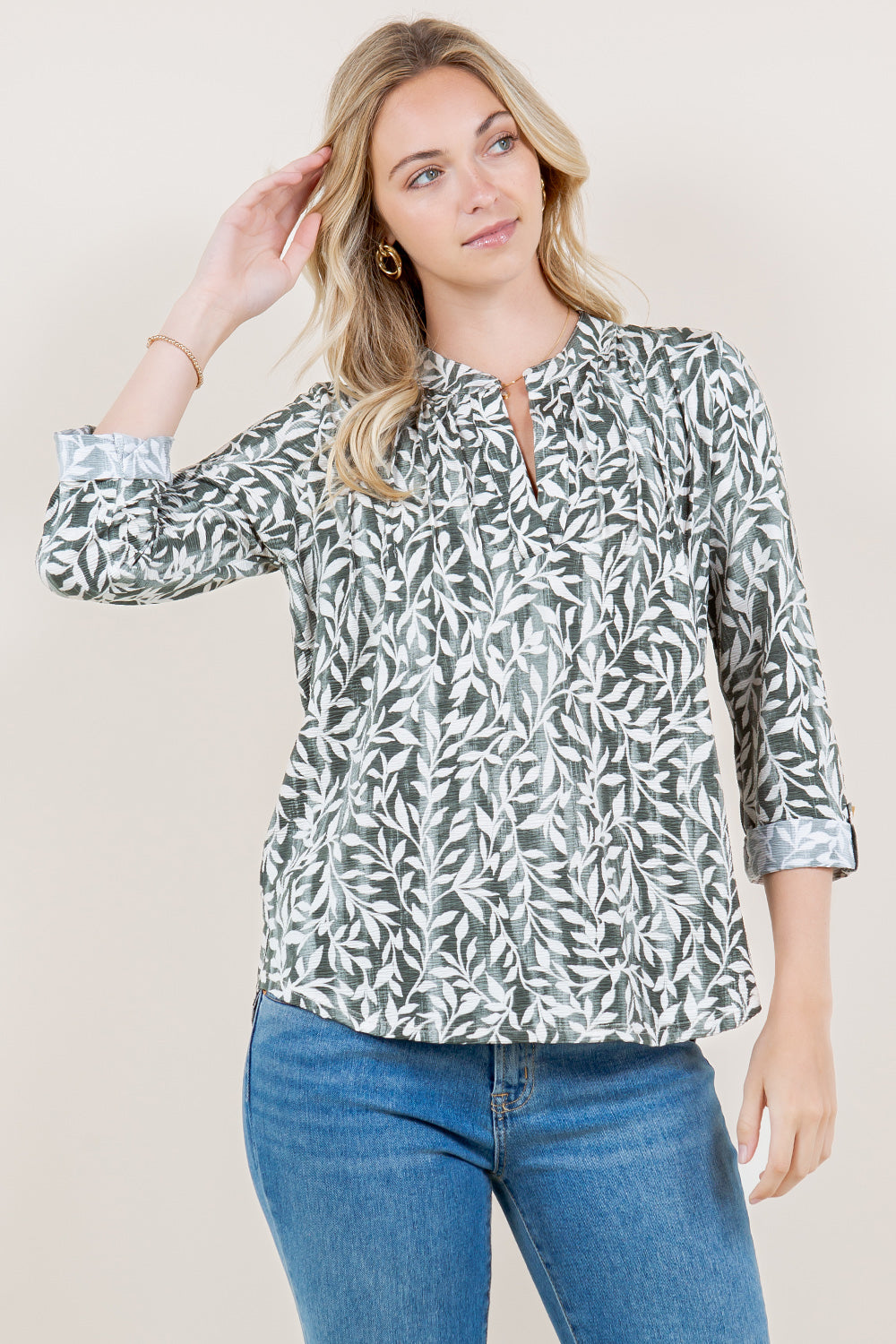 3/4 SLEEVE 1/2 PLACKET PINTUCK POPOVER - T8004PIN-34-A16284-CRITY