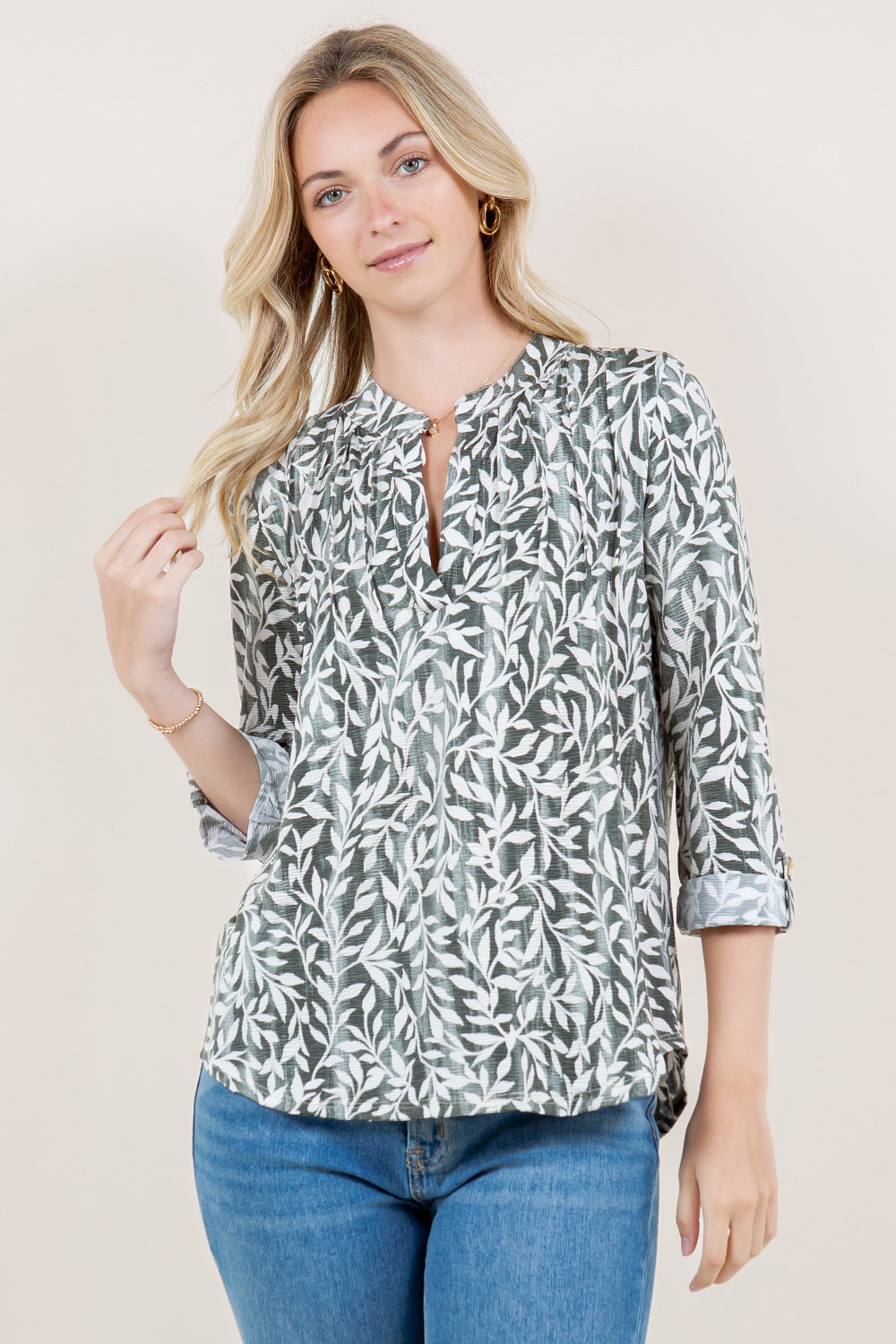 3/4 SLEEVE 1/2 PLACKET PINTUCK POPOVER - T8004PIN-34-A16284-CRITY
