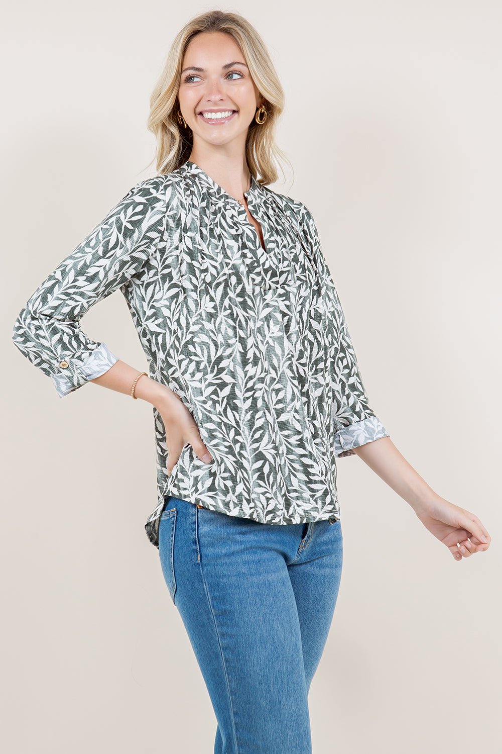 3/4 SLEEVE 1/2 PLACKET PINTUCK POPOVER - T8004PIN-34-A16284-CRITY
