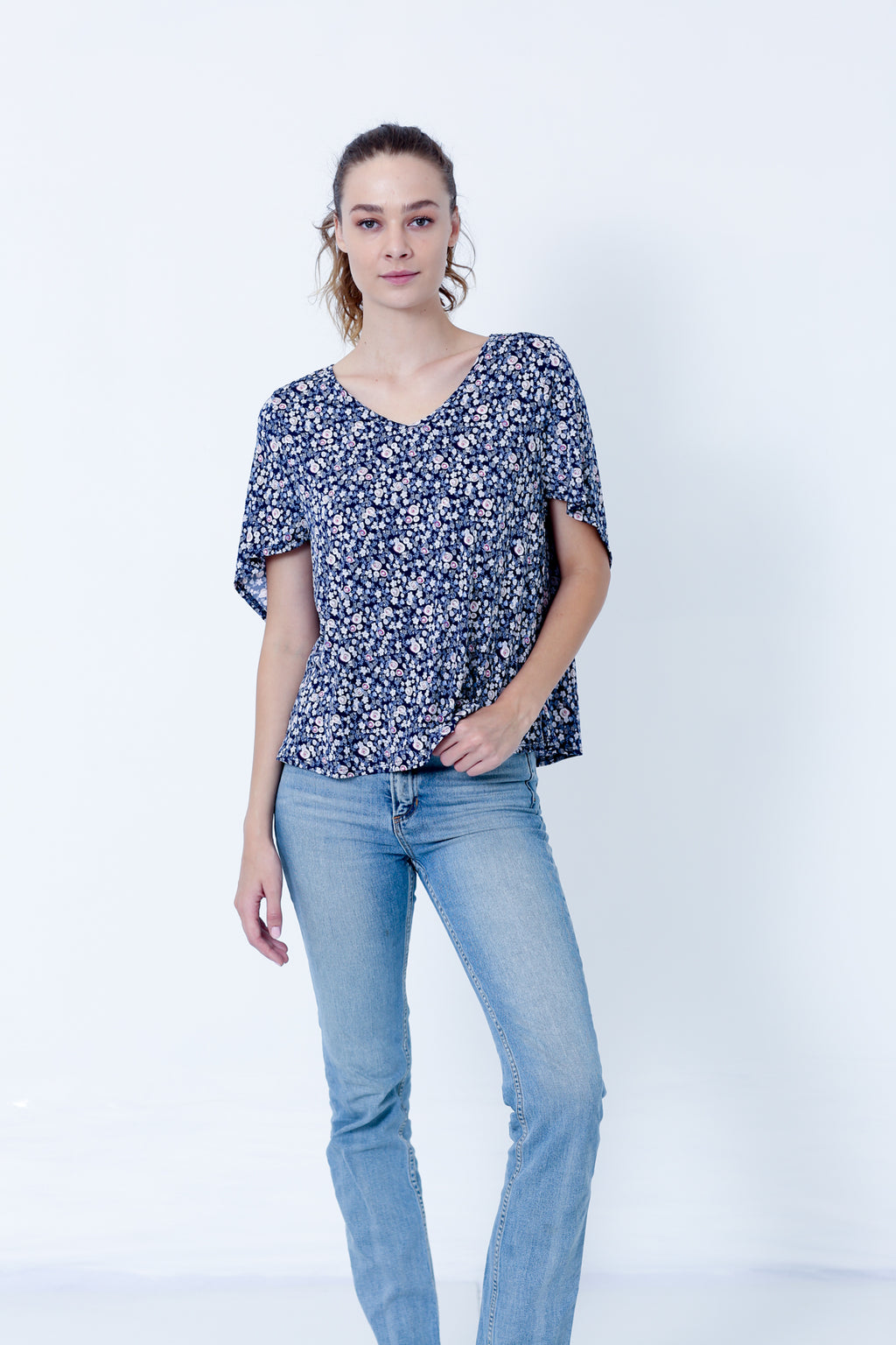SS FLUTTER V NECK TOP - T9744