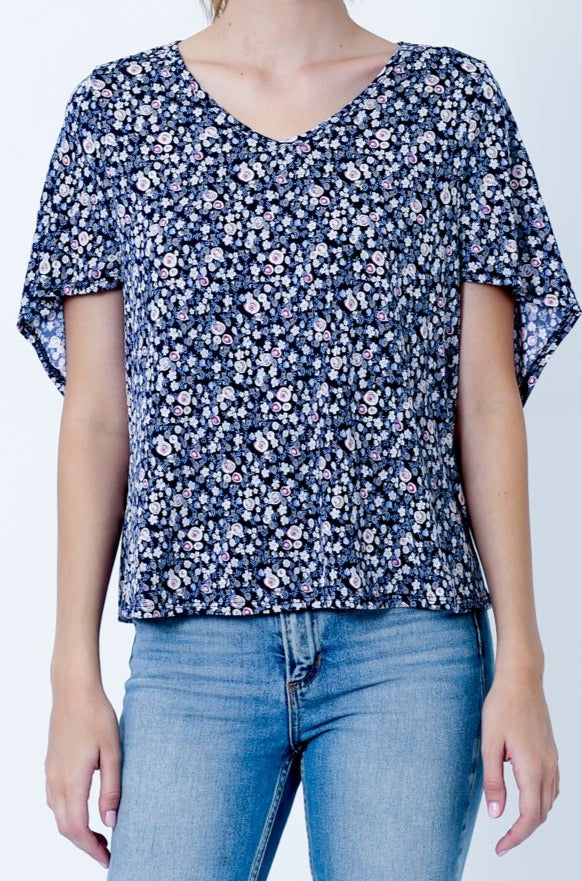 SS FLUTTER V NECK TOP - T9744