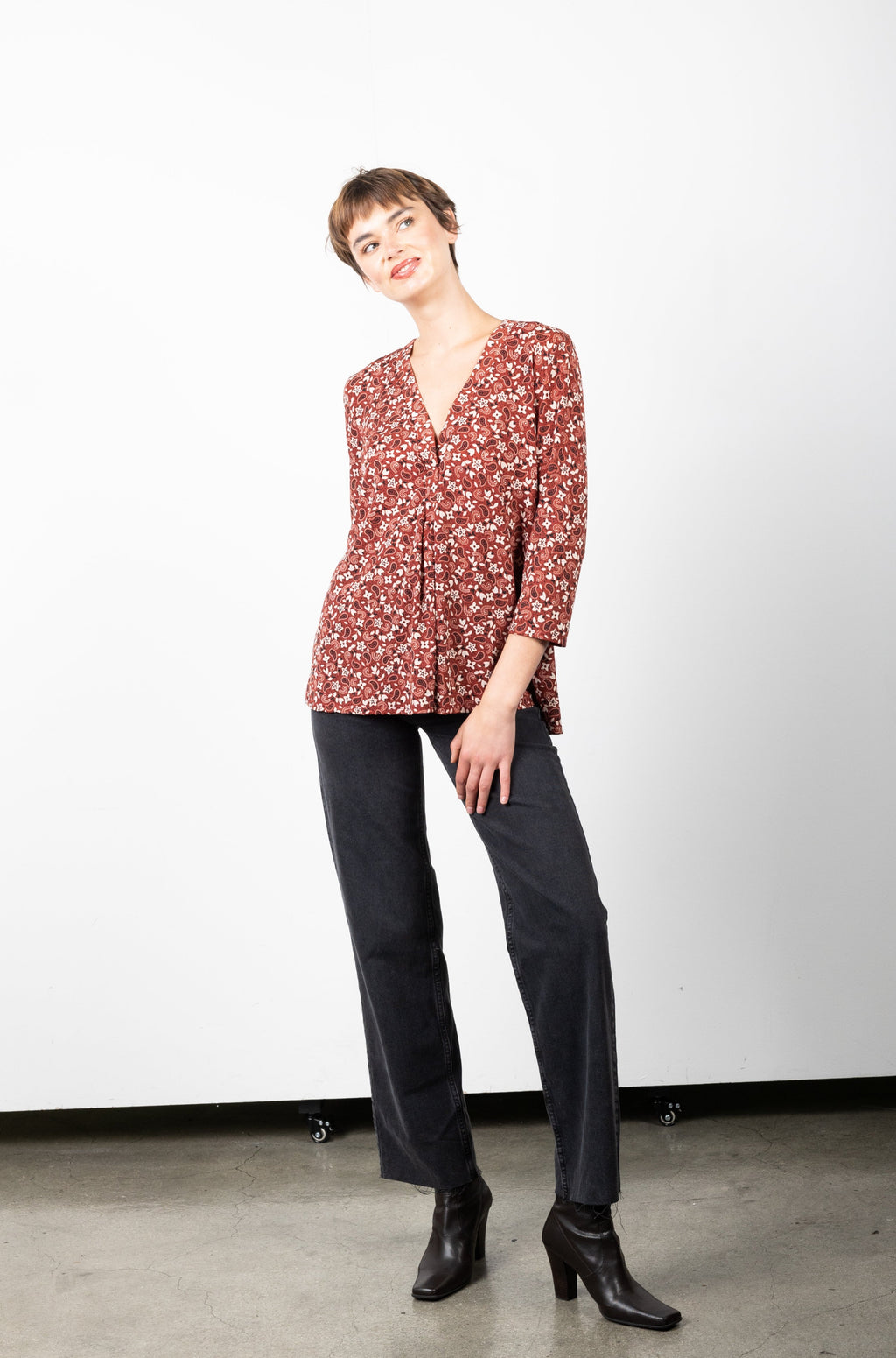 3/4 SLEEVE BUTTON SHIRT TOP T9759-34-JR454645-0