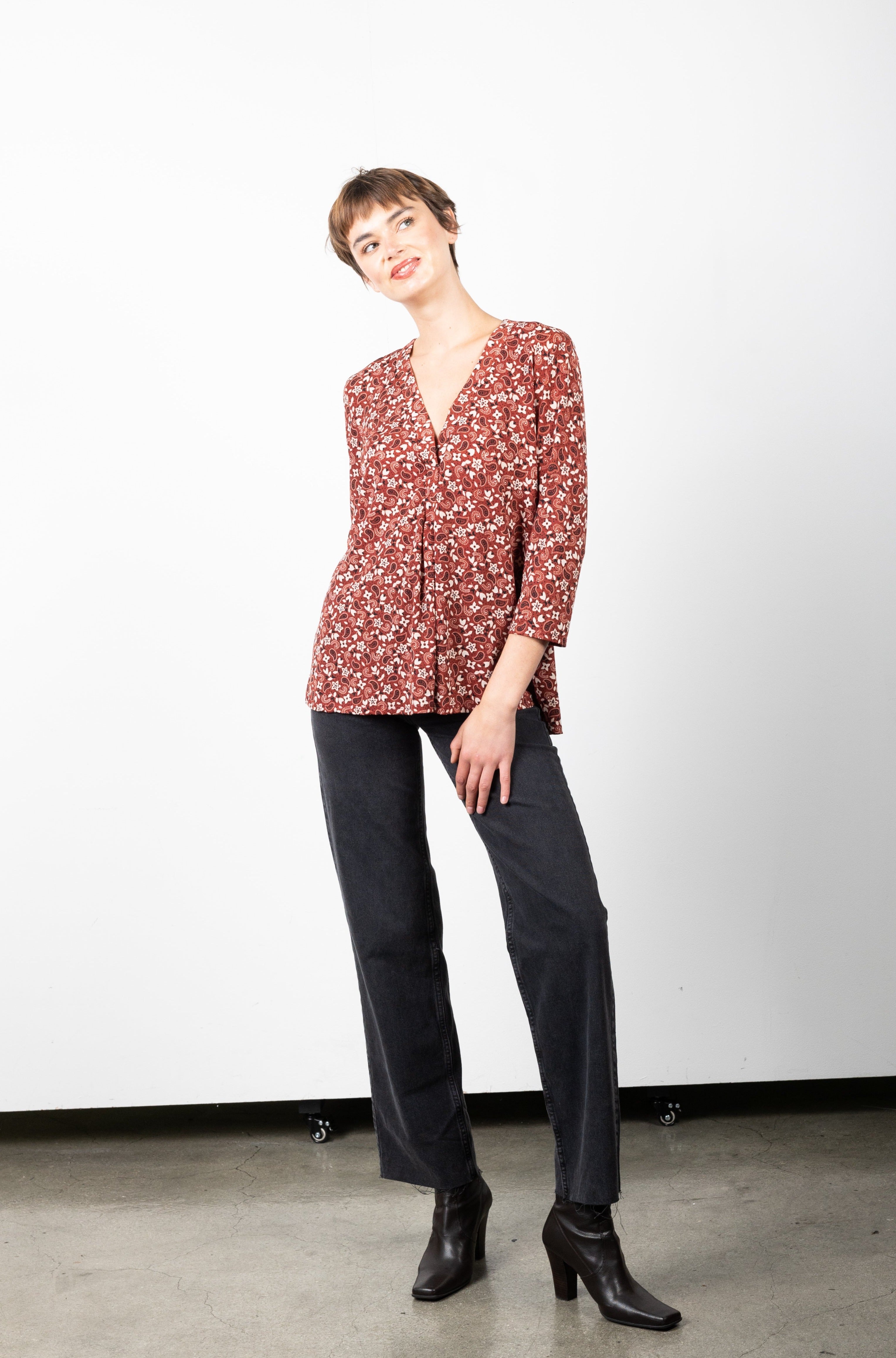 3/4 SLEEVE BUTTON SHIRT TOP T9759-34-JR454645-0