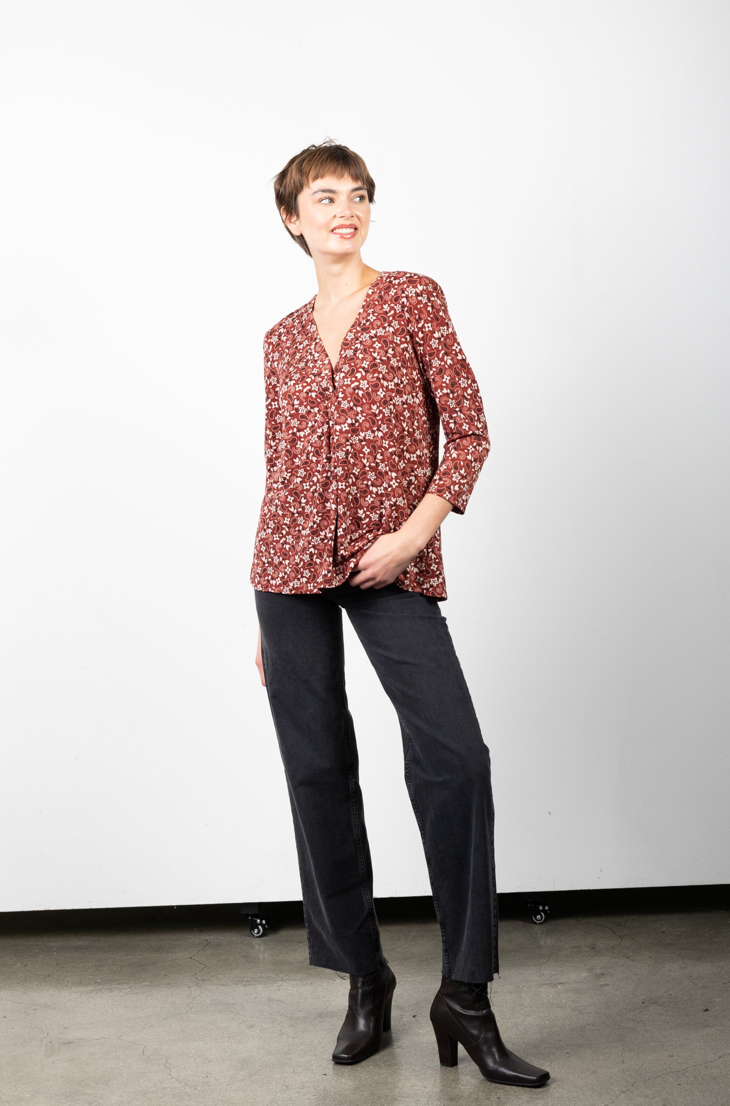 3/4 SLEEVE BUTTON SHIRT TOP T9759-34-JR454645-0