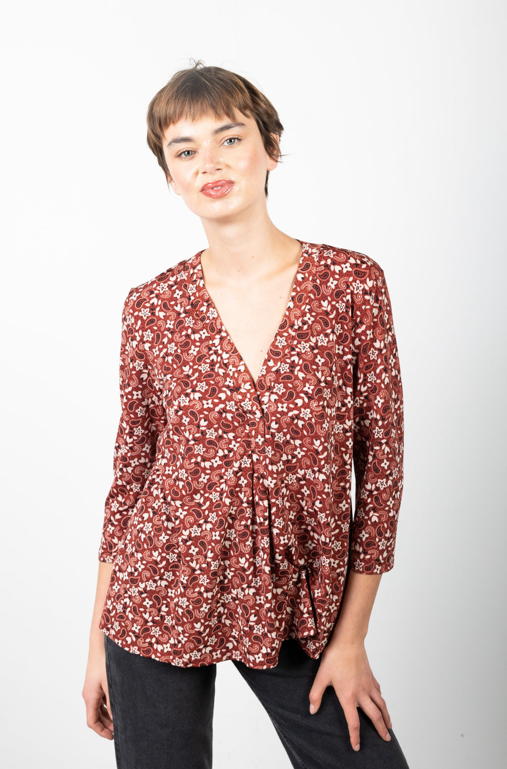 3/4 SLEEVE BUTTON SHIRT TOP T9759-34-JR454645-0